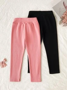 SHEIN Girls' Leggings 2Pcs Set Autumn & Winter Base Pants, Simple Casual Style For Daily Wear - Multicolor - View 5
