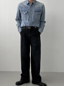 DAZY Áo khoác denim nam cài nút đơn phong cách thường ngày mặc hàng ngày - Màu xanh lam - Xem 3