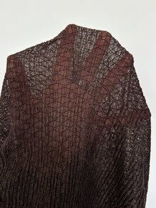 Dazy Plus Large Scoop Neck Long Sleeve Textured Fabric Contrast Trim Street Casual T-Shirt - Brown - View 3