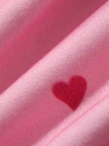 DAZY Heart Pattern All-Over Print Loose Long T-Shirt Nightgown Dress For Women - Dusty Pink - View 9