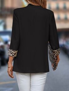 Editum Leopard Print Shawl Collar Open Front Blazer In Fall/Winterelegantcasualgraphic Spring Summer Elegant Formal Black, Autumn/Winter - Black - View 2