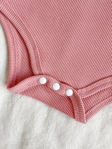 SHEIN 6件組幼兒女嬰連身褲褲子套裝，可愛粉色白色多色條紋花卉羅紋針織短袖圓領按扣拼接修身款花朵蝴蝶結 - 彩色 - 查看 8