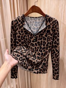 Rusticease Women's Autumn Leopard Print Lace T-Shirt,Leopard, Elegant Top For Fall/Winter Parties And Outings,Fall Clothes For Women,Casual Blouses For Ladies , - Multicolor - View 6