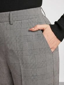 Chikora Plus Size Casual Commuter Plaid High-Waist Suit Pants - Black and White - View 2