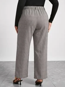 Chikora Plus Size Casual Commuter Plaid High-Waist Suit Pants - Black and White - View 6