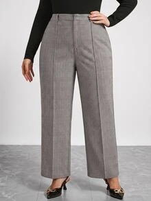 Chikora Plus Size Casual Commuter Plaid High-Waist Suit Pants - Black and White - View 5