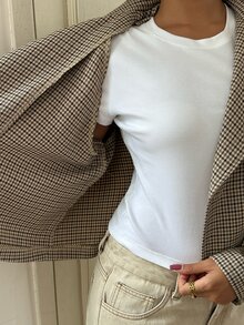 Siren Gaze 新款女款棕色格紋短款風衣，適合秋冬穿著，完美適配日常通勤、外出與社交聚會 - 棕色 - 查看 11