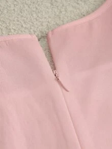 SHEIN Franclia Women's Solid Color Shoulder Knot Casual Daily Short Dress - Pink - View 5