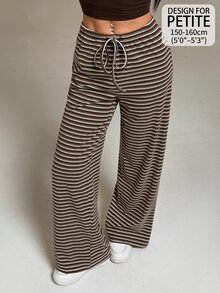 Vivamere Women's Autumn/Winter New Ultra Low Waist Plush Fleece Knit Striped Long Pants - Brown - View 8