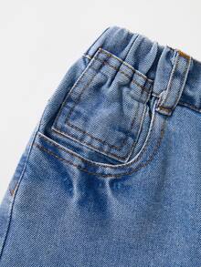 SHEIN Streecool 青少年女孩時尚復古寬鬆寬腿牛仔褲，休閒街頭風直筒牛仔褲，適合學校體育館，淺藍色，夏季秋季冬季 - 淺色水洗藍 - 查看 6
