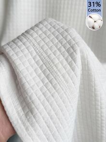 SHEIN LUNE 女款圓領長袖衛衣 華夫格紋理面料，現代都市時尚商務休閒辦公穿搭 低調老錢風 優雅高級通勤機場穿搭 百搭街頭風咖啡廳穿搭 - 白色 - 查看 7