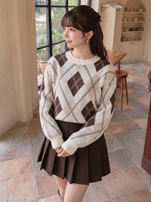 Bijouette Plus Size Women's Diamond Lattice Crew Neck Long Sleeve Casual Pullover Sweater - Multicolor - View 5