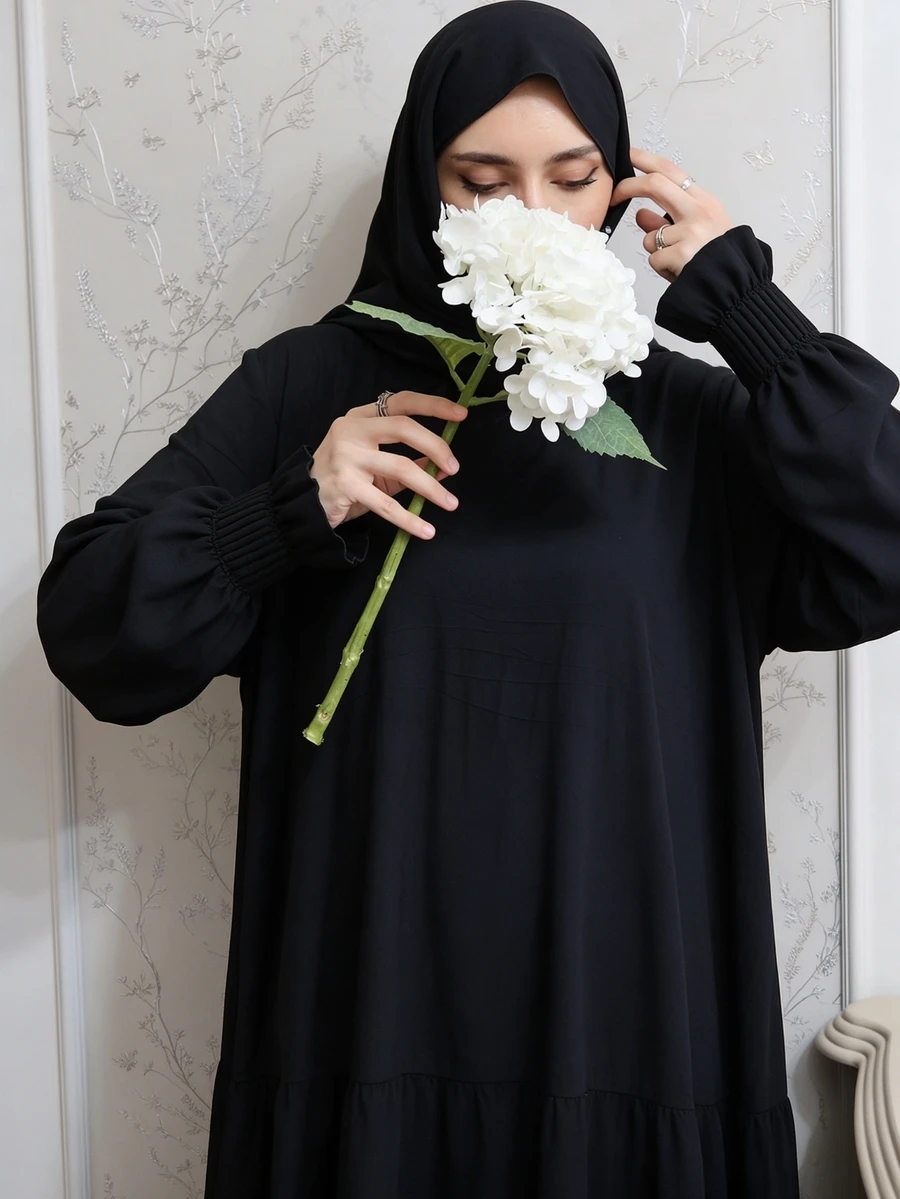 Al Najma Women Solid Color Casual Loose Fit Baggy Modest Elegant Party Home Morning Arabian Dress Black Fall - Black - View 1