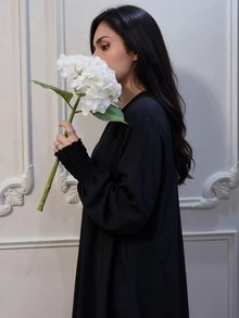 Al Najma Women Solid Color Casual Loose Fit Baggy Modest Elegant Party Home Morning Arabian Dress Black Fall - Black - View 5