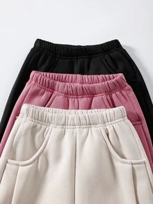 SHEIN GraphicGems 3pcs Casual Comfortable Black White Brown Young Girl Sweatpants Fall Winter - Multicolor - View 4