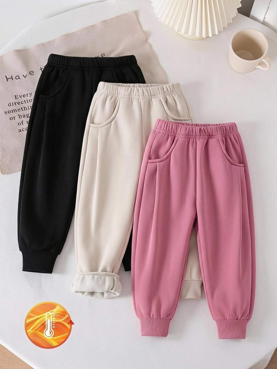 SHEIN GraphicGems 3pcs Casual Comfortable Black White Brown Young Girl Sweatpants Fall Winter - Multicolor - View 1