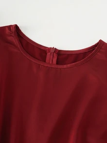 CHARMVALE Women's Short Dress With Small High Neck, Satin Satin Sleeves, Bodycon Hem And Contrast Lace - Burgundy - View 7