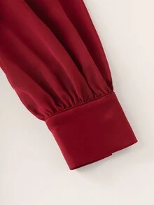 CHARMVALE Women's Short Dress With Small High Neck, Satin Satin Sleeves, Bodycon Hem And Contrast Lace - Burgundy - View 9