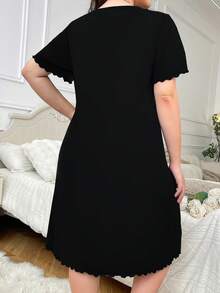 Heart Printed Casual Plus Size T-Shirt Nightgown, Moo Moo Sleep Dress - Black - View 2
