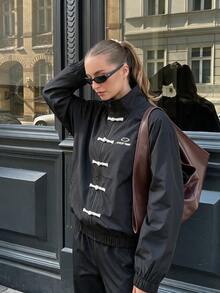Dewbera Dewbera Autumn New Chinese Style Mandarin Collar Striped Sports Jacket - Black - View 9