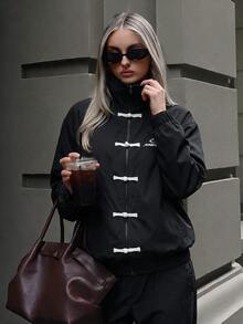 Dewbera Dewbera Autumn New Chinese Style Mandarin Collar Striped Sports Jacket - Black - View 4