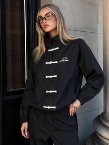 Dewbera Dewbera Autumn New Chinese Style Mandarin Collar Striped Sports Jacket - Black - View 11