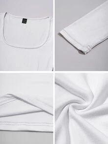 SHEIN Raffinéa 女性春夏實色方領長袖休閒T卹 - 白色 - 查看 13