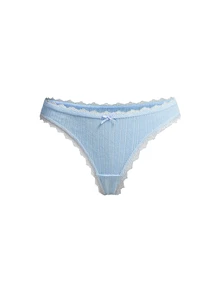Ocili 5件組 純棉柔軟針織提花簡約蕾絲女款迷你丁字褲 - 藍色 - 查看 6