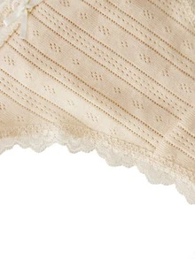 Ocili 5件/包 大容量純棉柔軟針織提花極簡蕾絲女款迷你丁字褲 - 卡其色 - 查看 4