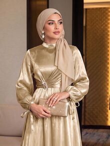 Auveirra Plus Size Elegant Party Waist-Cinching Dress Fall - Gold - View 4