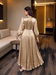 Auveirra Plus Size Elegant Party Waist-Cinching Dress Fall - Gold - View 2