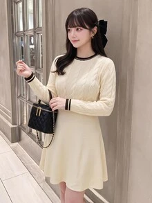 Bijouette 大尺碼女款拼色休閒日常針織洋裝 - 杏色 - 查看 11