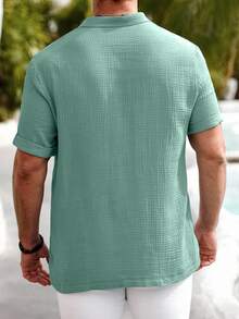 Manfinity RSRT Men's Casual Cotton-Linen Shirt Summer Polo Collar Shirt - Olive Green - View 2