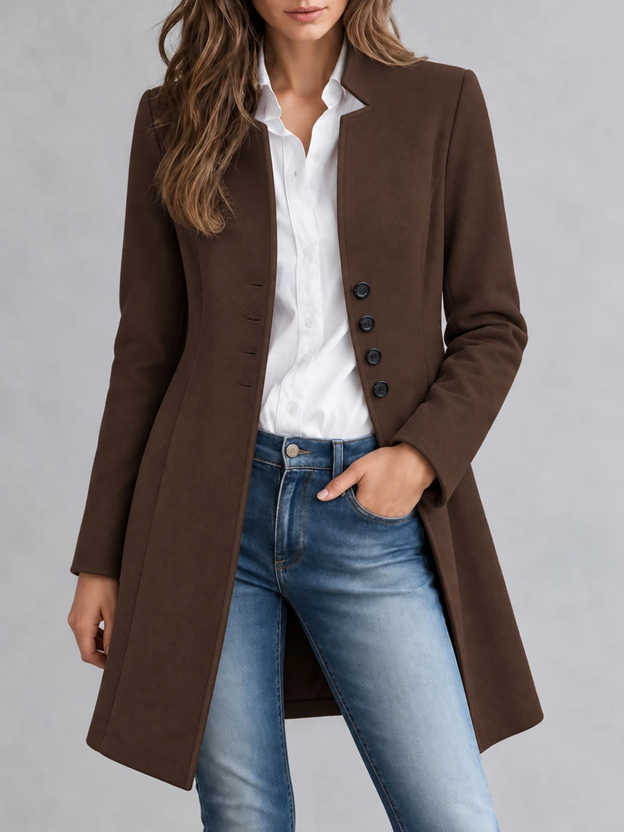 Omancia Women's Casual Vacation Valentine's Day Small Stand Collar Wool Blend Slim Fit Jacket - Brown - View 1