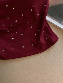 Resyla Women's Sexy, Mature, Simple And Personalized Rhinestone Strapless Top Party Club Burgundy Summer - Burgundy - View 4