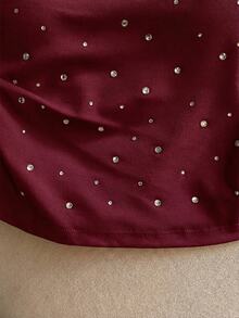 Resyla Women's Sexy, Mature, Simple And Personalized Rhinestone Strapless Top Party Club Burgundy Summer - Burgundy - View 5