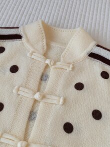 Comfortcana Women's Fall Cardigan Sweater With Button Closure, Polka Dot And Striped Side Decoration, Suitable For Dating, Vacation, Party Brunch, French Retro - Apricot - View 13