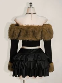 SHEIN ICON 大码 Y2K 露肩毛绒长袖 T 恤 - 彩色 - 查看 2