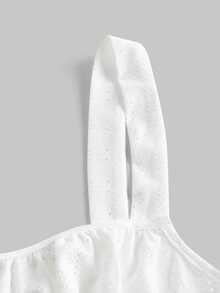 SHEIN x Marika Sila SHEIN MOD Eyelet Embroidery Lace-Up Ruched Bust White Cami Top,Christmas,Party,New Year - White - View 4