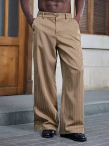 Mainfolk Men's Striped Button Pocket Casual Suit Pants Halloween Christmas Winter Party Autumn - Brown - View 6