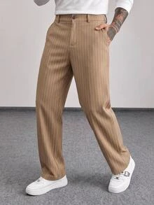 Mainfolk Men's Striped Button Pocket Casual Suit Pants Halloween Christmas Winter Party Autumn - Brown - View 10
