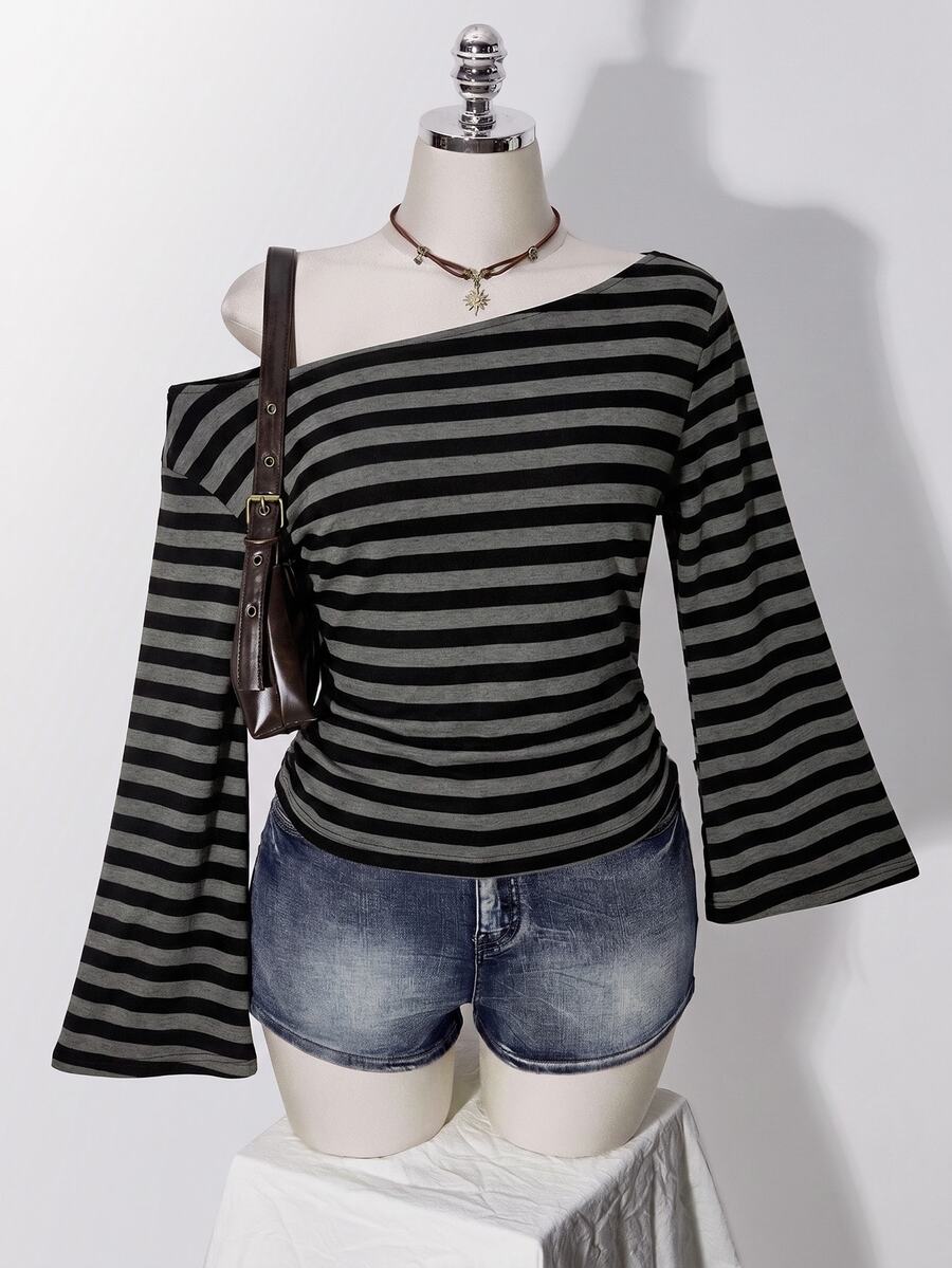 SHEIN ICON Casual Pattern Print Plus Size Long Sleeve T-Shirt Suitable For Autumn Fall - Multicolor - View 1