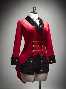 SHEIN ICON Plus Size Women's Colorblock Casual Versatile Commute Travel Blazer Jacket Halloween - Red - View 4
