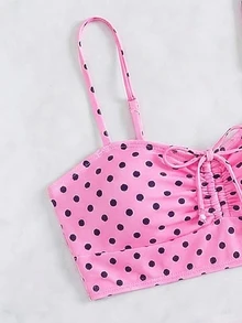 SHEIN Swim 2件套新款夏季粉色碎花随机印花休闲度假沙滩比基尼泳装套装（女款） - 彩色 - 查看 6