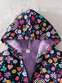 SHEIN Cute Printed Thermal Lined Thickened Zipper Jacket For Girls, Autumn/Winter - Multicolor - View 8
