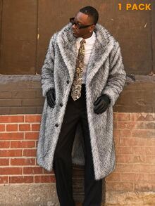 AKNOTIC Men's Solid Color Fashion Versatile Daily Casual Overcoat - Grey - View 3