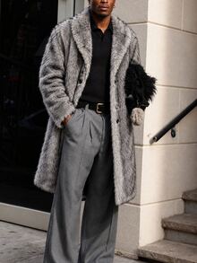 AKNOTIC Men's Solid Color Fashion Versatile Daily Casual Overcoat - Grey - View 11