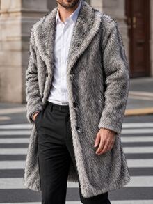 AKNOTIC Men's Solid Color Fashion Versatile Daily Casual Overcoat - Grey - View 10