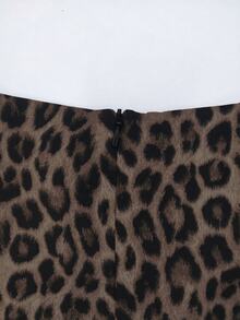 SHEIN Franclia 女款豹紋蕾絲拼接百褶簡約百搭裙 - 摩卡棕 - 查看 4