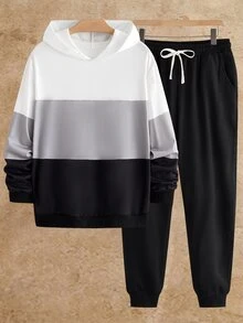 Manfinity RebelGame Men's Colorblock Long Sleeve Casual Hoodie And Drawstring Waist Sweatpants Set Halloween Christmas Winter Party Autumn - Multicolor - View 3